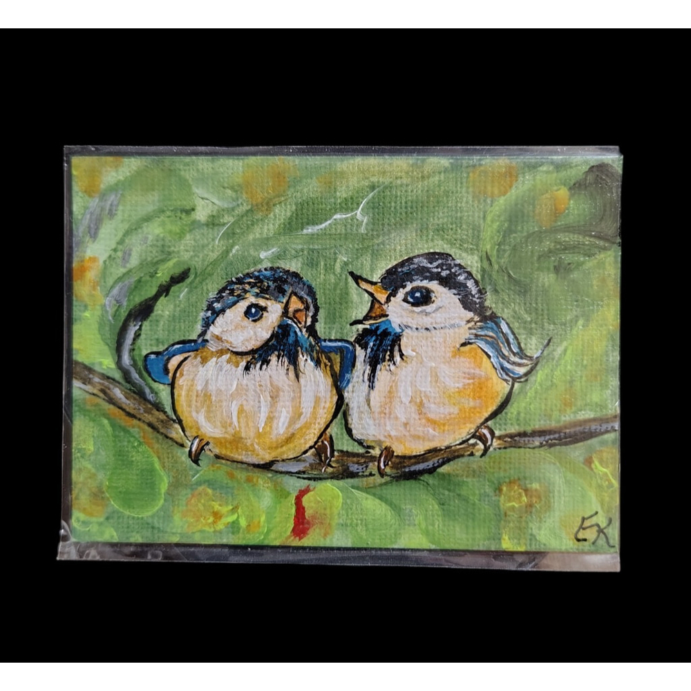ACEO Original Painting Art By Ella Kaye Number Signed "conversation"